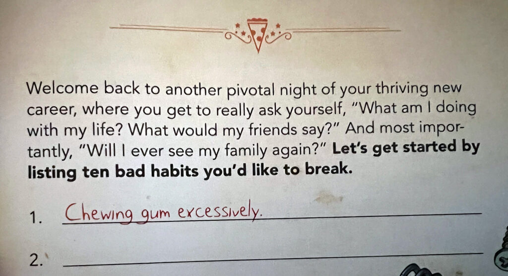 Security Logbook Excerpt showing chewing gum excessively